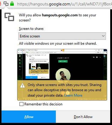 google hangouts screen sharing sidebar